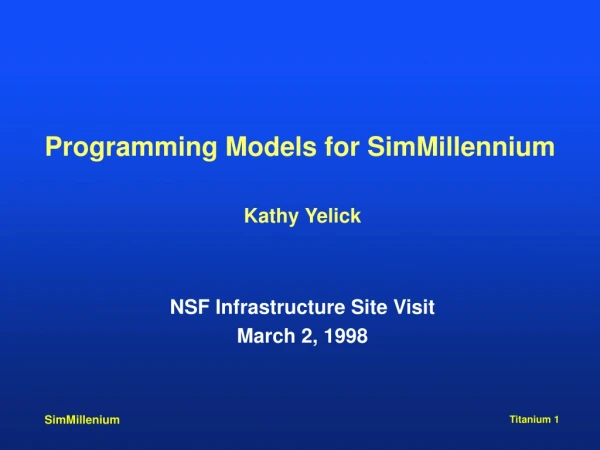 Programming Models for SimMillennium