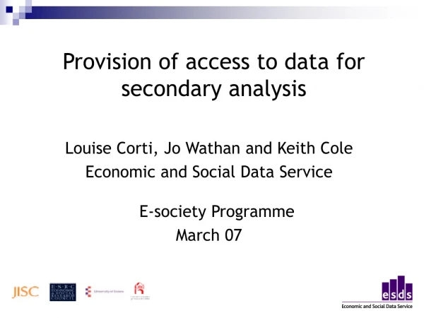 Provision of access to data for secondary analysis