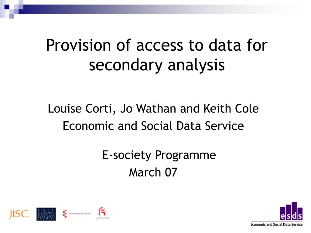 provision of access to data for secondary analysis