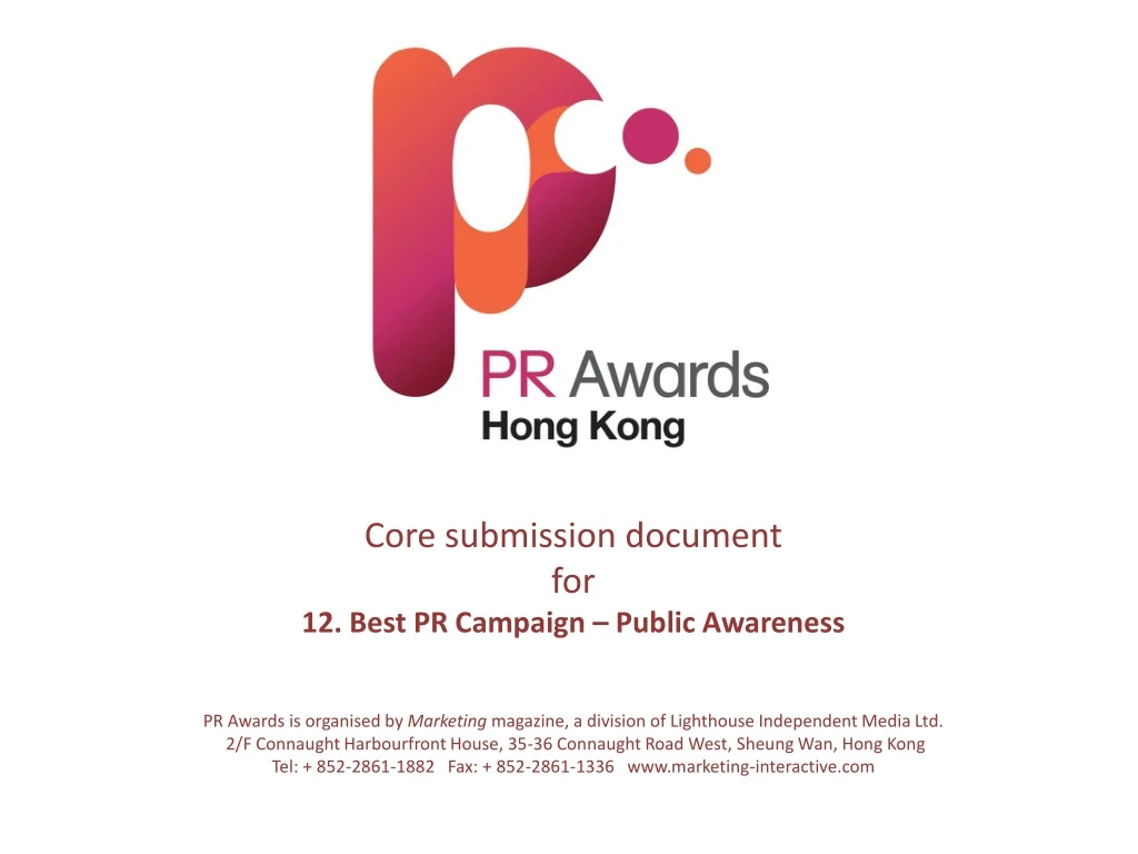core submission document for 12 best pr campaign