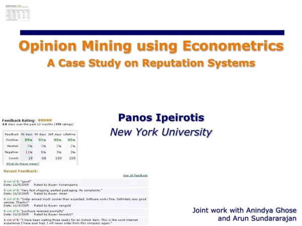 Opinion Mining using Econometrics  A Case Study on Reputation Systems