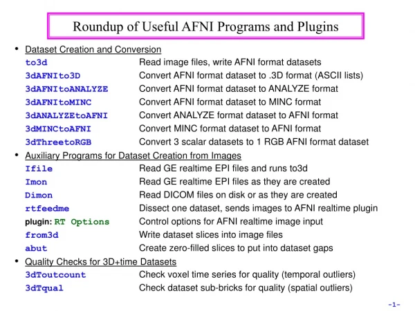 Roundup of Useful AFNI Programs and Plugins