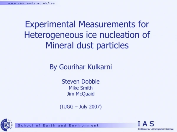 Experimental Measurements for Heterogeneous ice nucleation of Mineral dust particles