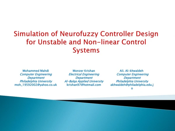 Simulation of  Neurofuzzy  Controller Design for Unstable and Non-linear Control Systems