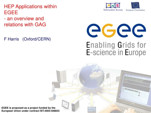 HEP Applications within EGEE - an overview and relations with GAG F Harris   (Oxford/CERN)