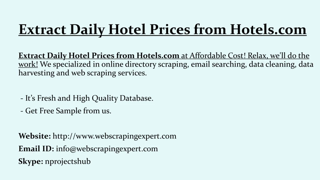 extract daily hotel prices from hotels com