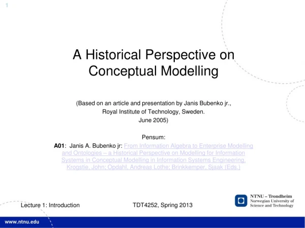 A Historical Perspective on Conceptual Modelling