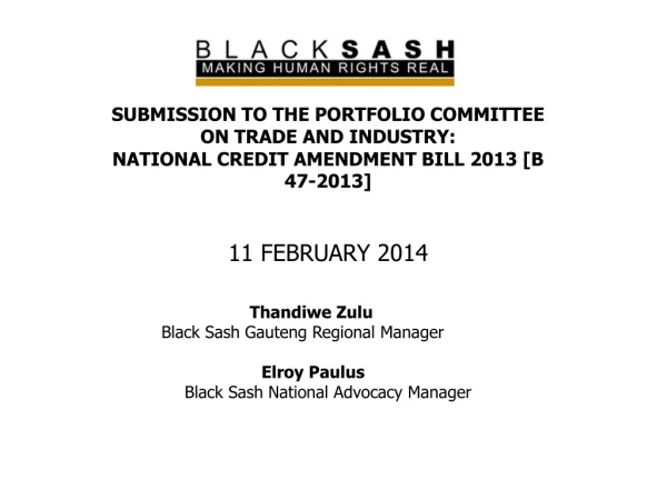 SUBMISSION TO THE PORTFOLIO COMMITTEE  ON TRADE AND INDUSTRY: