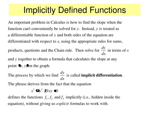 Implicitly Defined Functions