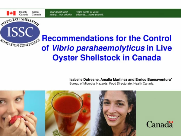 Recommendations for the Control of  Vibrio parahaemolyticus  in Live Oyster Shellstock in Canada