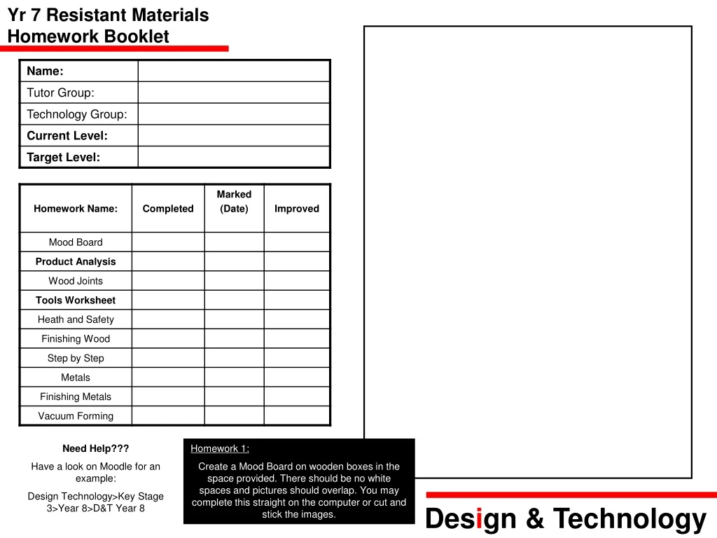 yr 7 resistant materials homework booklet