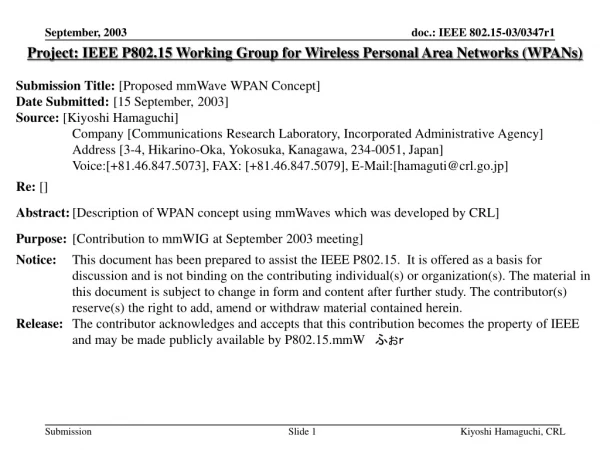 Project: IEEE P802.15 Working Group for Wireless Personal Area Networks (WPANs)