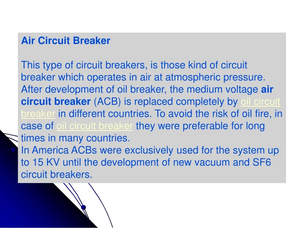 air circuit breaker this type of circuit breakers