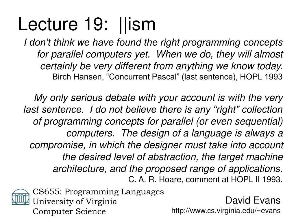 david evans http www cs virginia edu evans