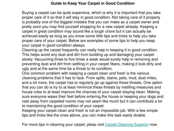 Guide to Keep Your Carpet in Good Condition