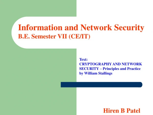 Information and Network Security B.E. Semester VII (CE/IT)