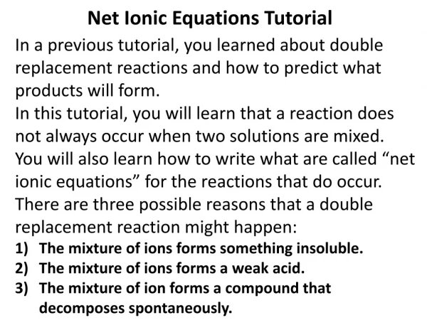 Net Ionic Equations Tutorial