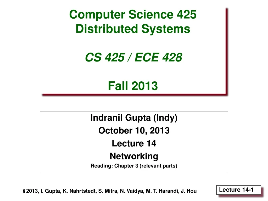 computer science 425 distributed systems cs 425 ece 428 fall 2013