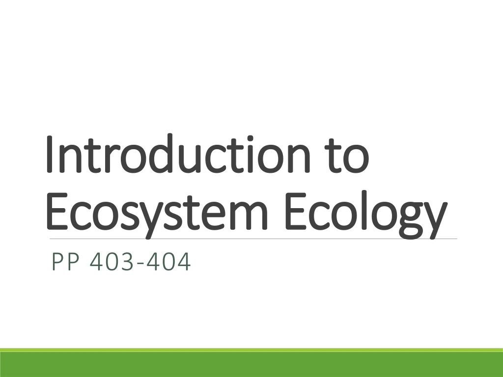 introduction to ecosystem ecology