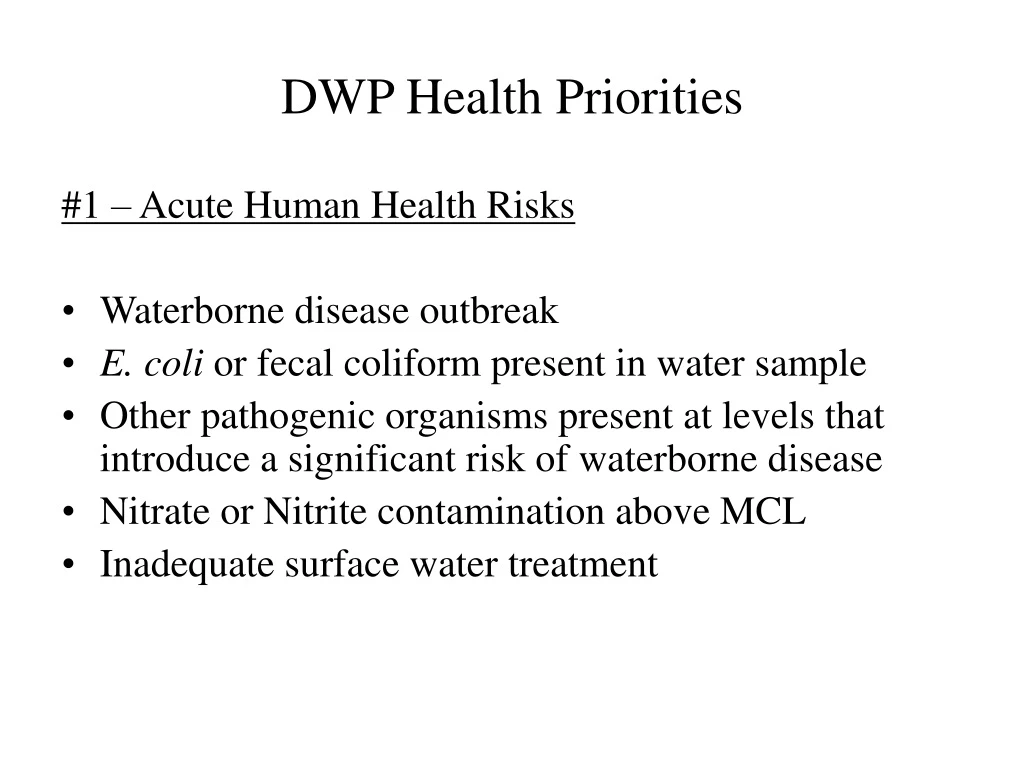 dwp health priorities