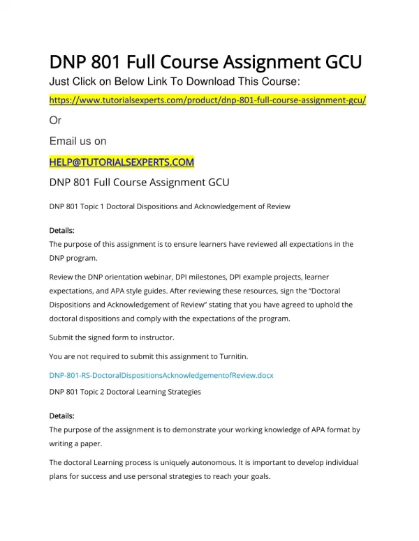 dnp 801 full course assignment gcu dnp 801 full