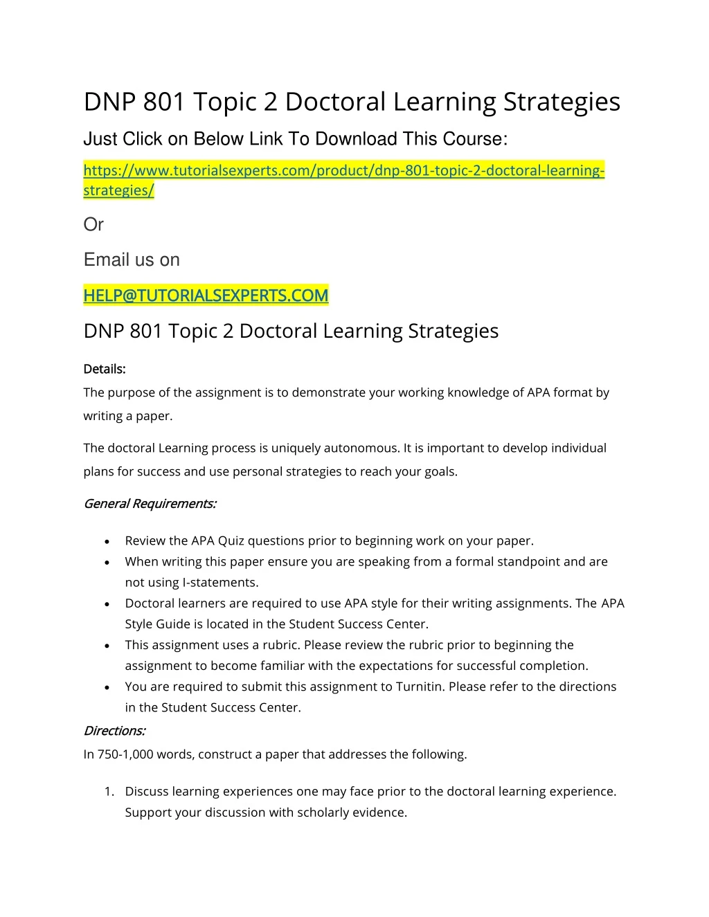dnp 801 topic 2 doctoral learning strategies