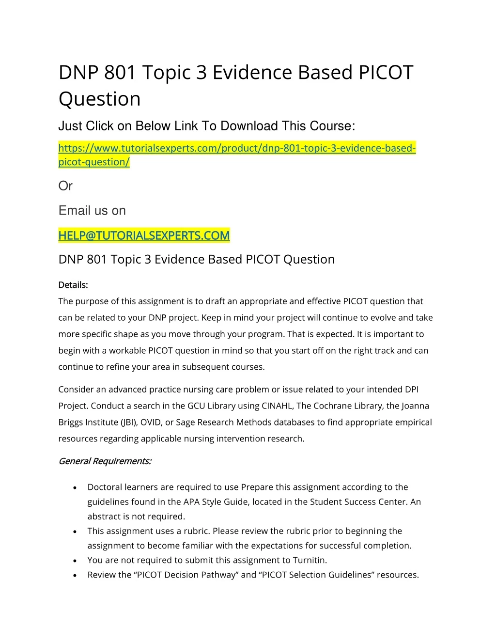 dnp 801 topic 3 evidence based picot question