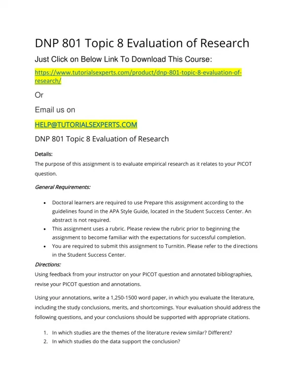 dnp 801 topic 8 evaluation of research