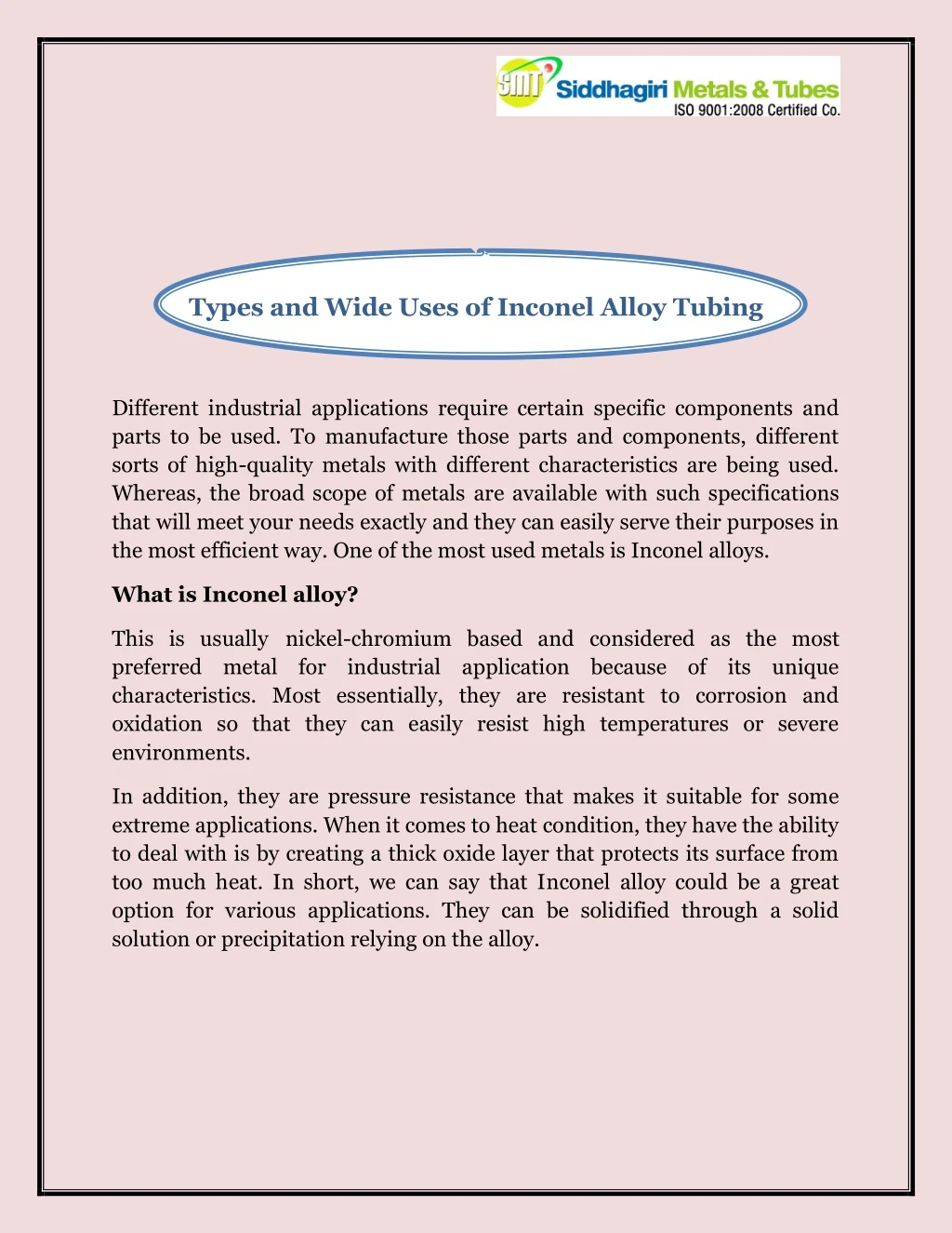 types and wide uses of inconel alloy tubing