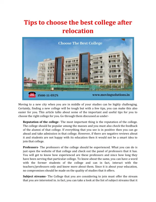 tips to choose the best college after relocation