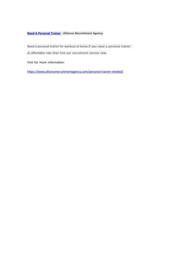 need a personal trainer alliance recruitment