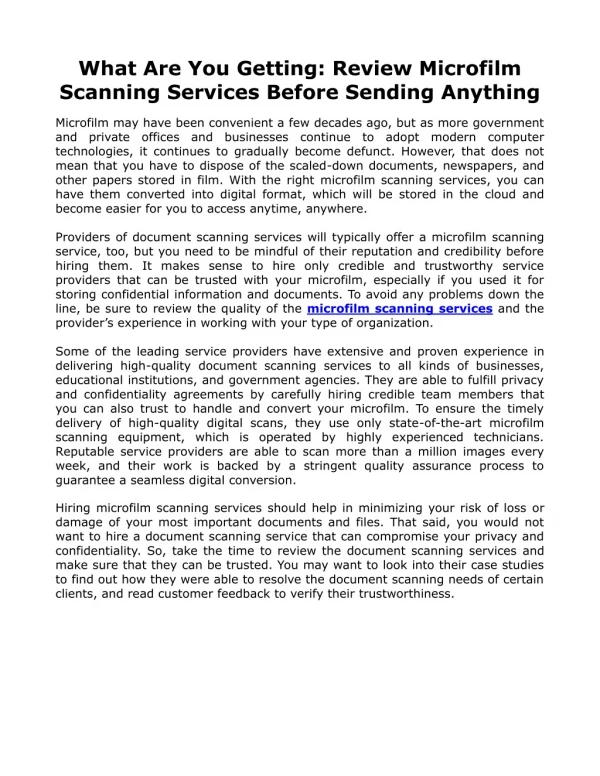 What Are You Getting: Review Microfilm Scanning Services Before Sending Anything
