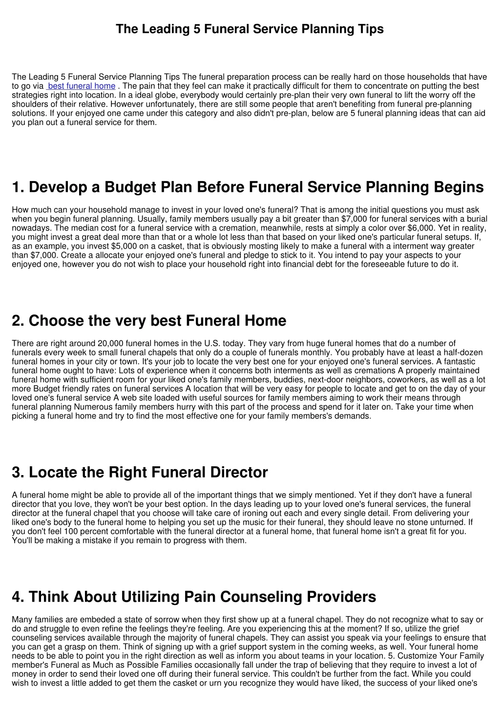 the leading 5 funeral service planning tips