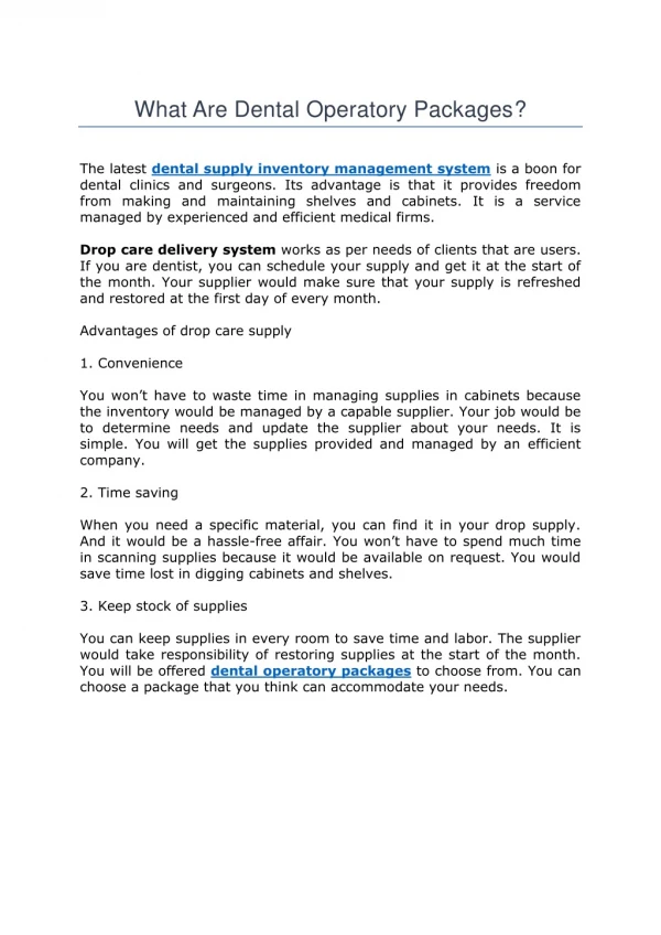 what are dental operatory packages