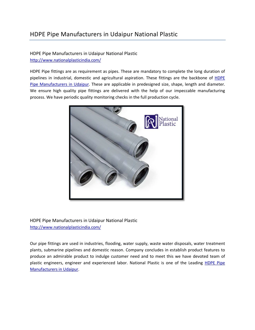 hdpe pipe manufacturers in udaipur national