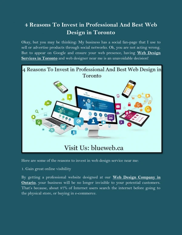 4 Reasons To Invest in Professional And Best Web Design in Toronto