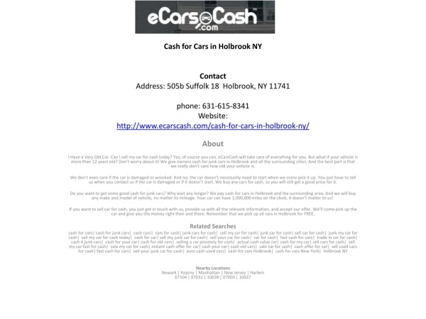 Cash for Cars in Holbrook NY