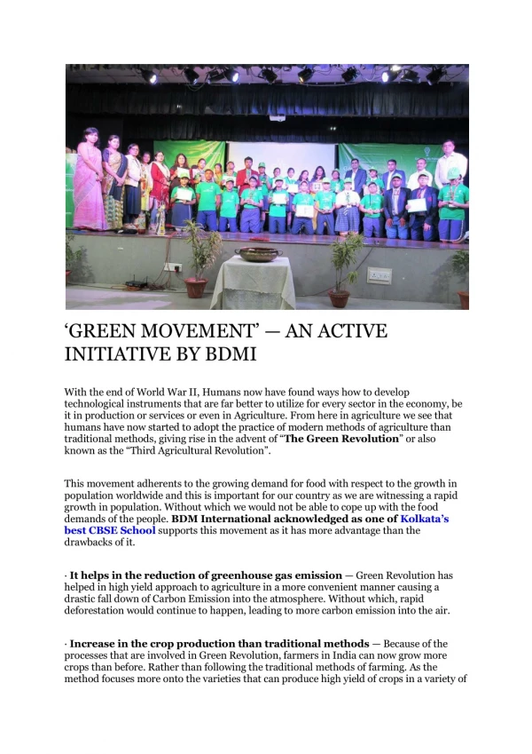green movement an active initiative by bdmi