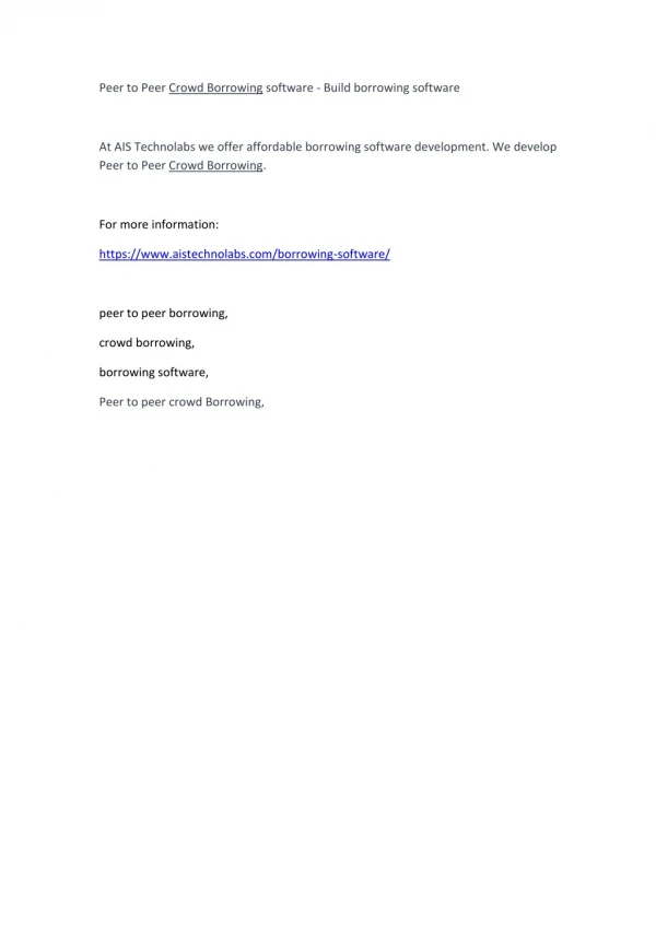 peer to peer crowd borrowing software build