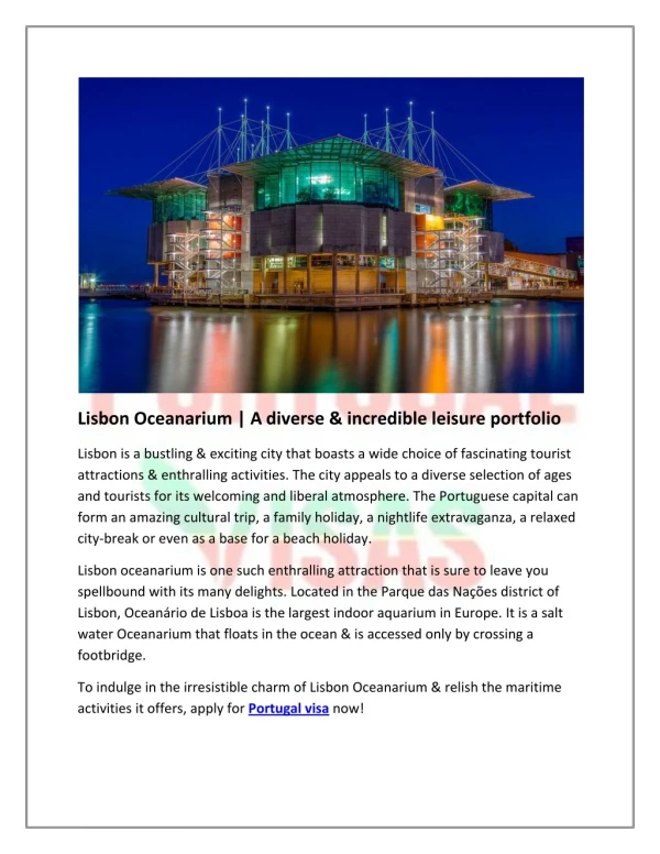 Lisbon Oceanarium | A diverse & incredible leisure portfolio