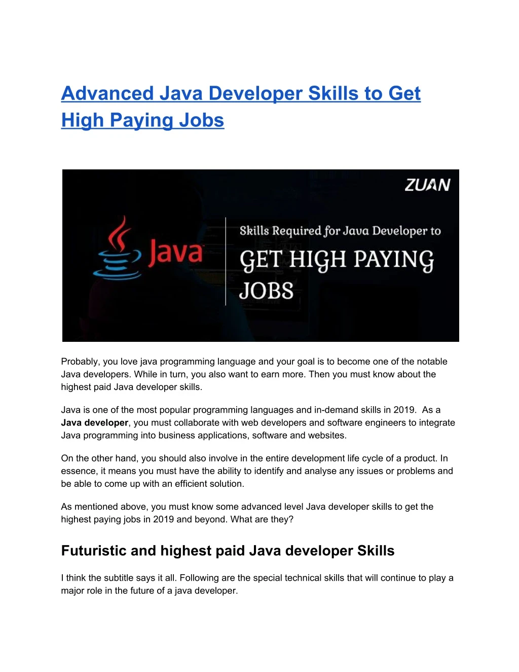 advanced java developer skills to get high paying