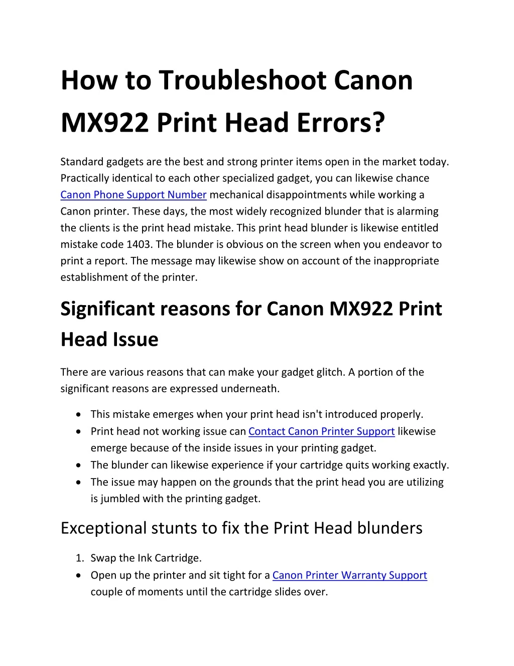 how to troubleshoot canon mx922 print head errors