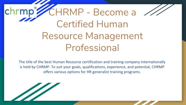 CHRMP - Become a Certified Human Resource Management Professional