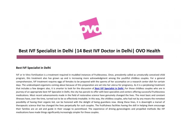 Best IVF Specialist in Delhi