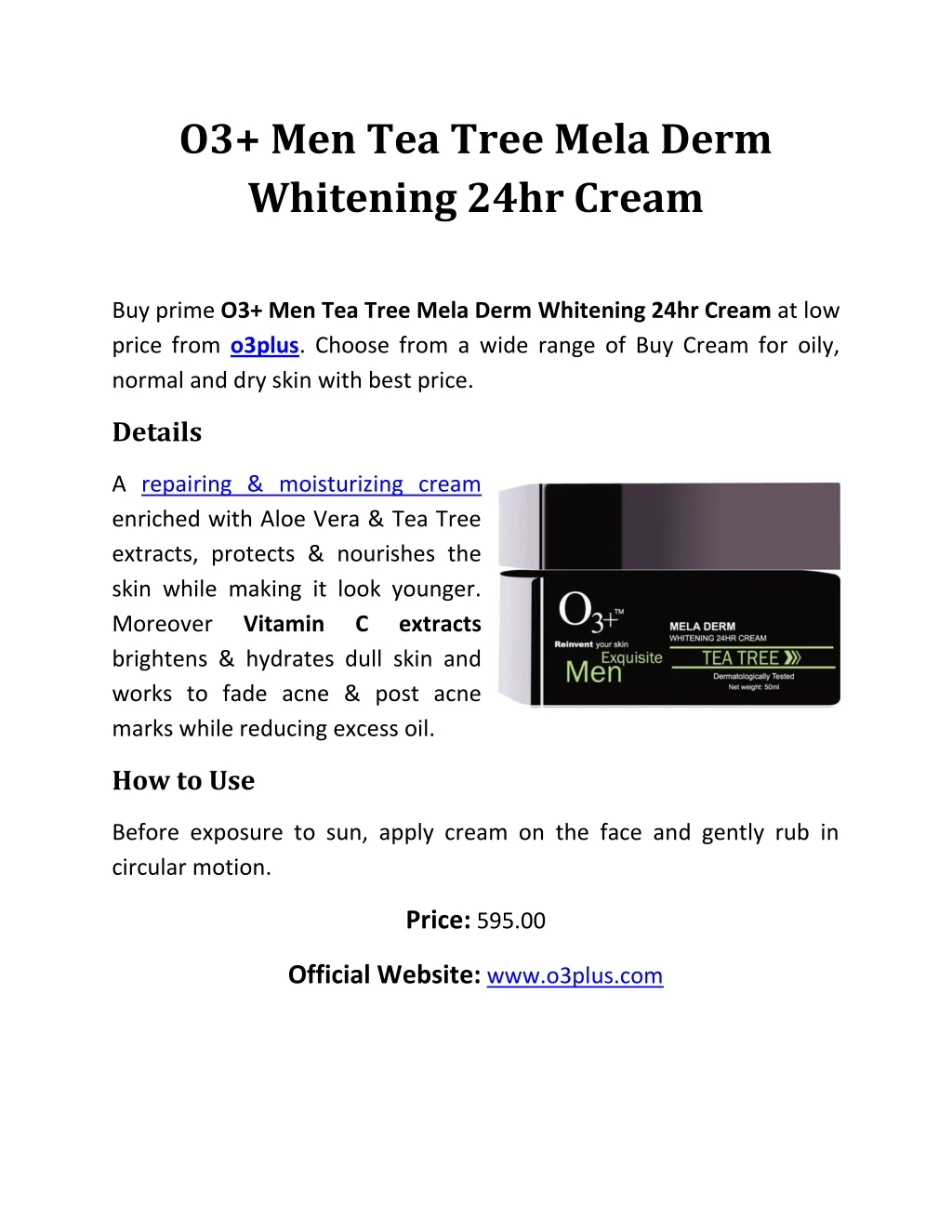 o3 men tea tree mela derm whitening 24hr cream
