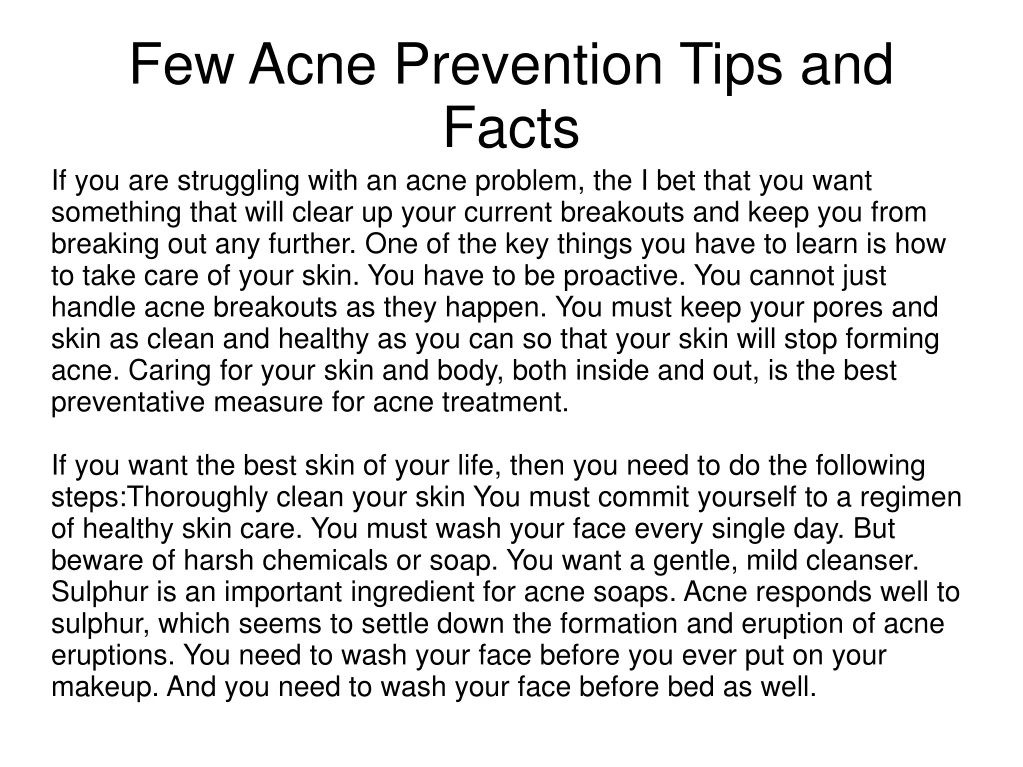 few acne prevention tips and facts