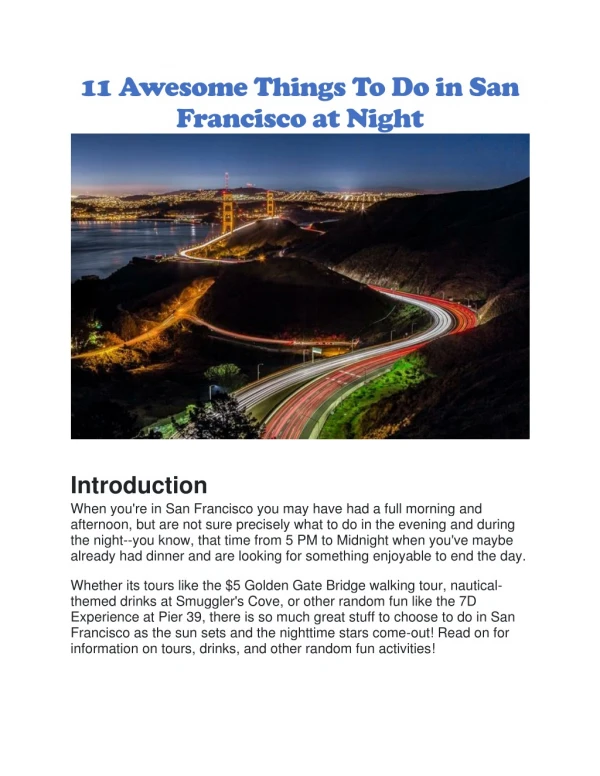Things to do at night in san francisco