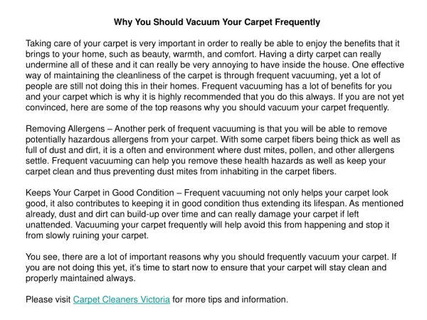 Why You Should Vacuum Your Carpet Frequently