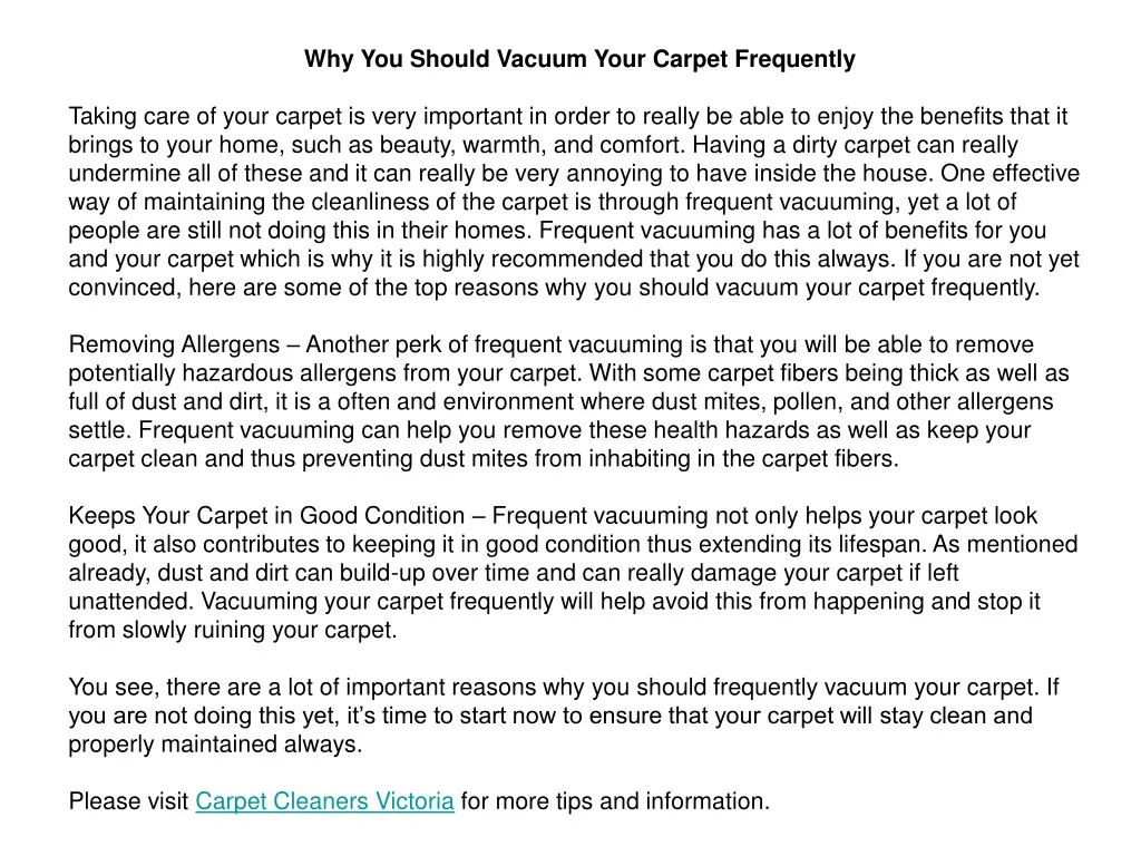 why you should vacuum your carpet frequently