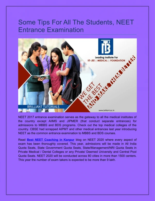 Some Tips For All The Students, NEET Entrance Examination